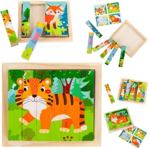 TG67009 UKŁADANKA DREWNO PUZZLE ZWIERZĄTKA 4W1