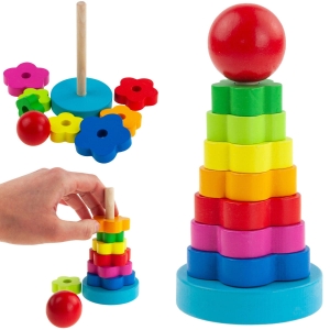 TG67026 KLOCKI DREWNIANE WIEŻA UKŁADANKA SORTER PIRAMIDKA