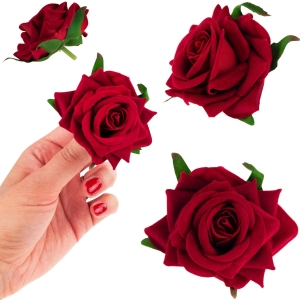CV23968-2 RÓŻA CZERWONA WELUROWA GŁÓWKA KWIATOWA WYROBOWA