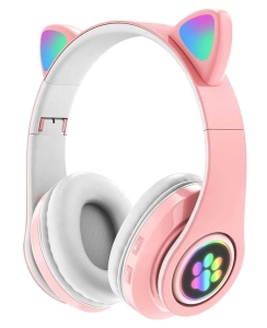 ZS7C SŁUCHAWKI BT 5.0 LED RÓŻOWE USZY