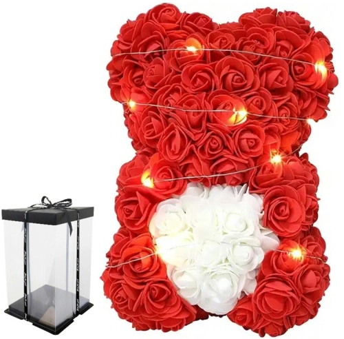 BQ54 MIŚ Z RÓŻ Z SERCEM 23CM LED