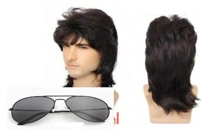 BQ3J PERUKA MĘSKA CZARNA DISCO RETRO + OKULARY