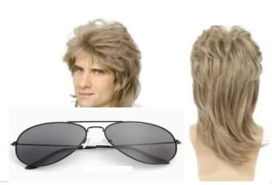 BQ3H PERUKA MĘSKA BLOND DISCO RETRO + OKULARY